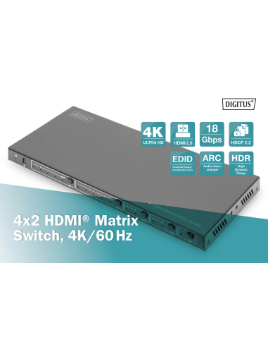 
DS-55509 DIGITUS - 4x2 HDMI Matrix Switch, 4K/60Hz Scaler, EDID, ARC, HDCP 2.2, 18 Gbps