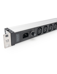 
DN-95429 DIGITUS - PDU de aluminio de 1U, montaje en bastidor, 9 C13 10 A, 230 V CA, 50/60 Hz, entrada IEC C14, fusible 10 A