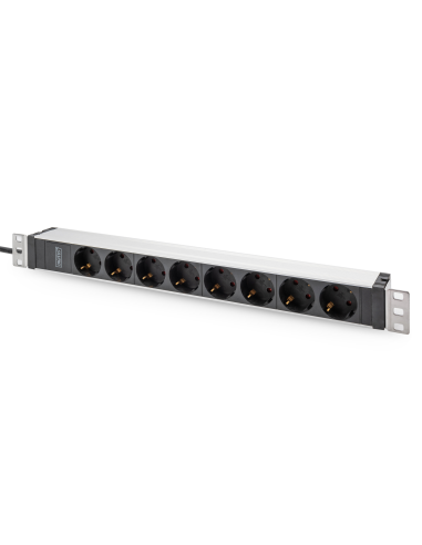 
DN-95428 DIGITUS - PDU de aluminio de 1UA, montaje en bastidor, 8 contactos de puesta a tierra 16 A, 230 V CA, 50/60 Hz, ench