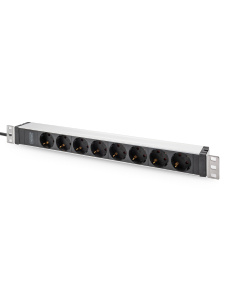 
DN-95428 DIGITUS - PDU de aluminio de 1UA, montaje en bastidor, 8 contactos de puesta a tierra 16 A, 230 V CA, 50/60 Hz, ench