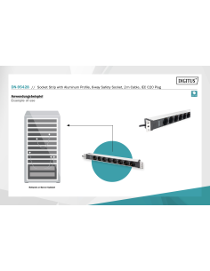 
DN-95428 DIGITUS - PDU de aluminio de 1UA, montaje en bastidor, 8 contactos de puesta a tierra 16 A, 230 V CA, 50/60 Hz, ench 2