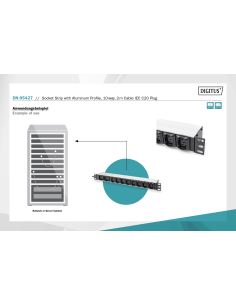 
DN-95427 DIGITUS - PDU de aluminio de 1UA, montaje en bastidor, 8 C13, 2 C19 16 A, 230 V CA, 50/60 Hz, enchufe IEC C20 2