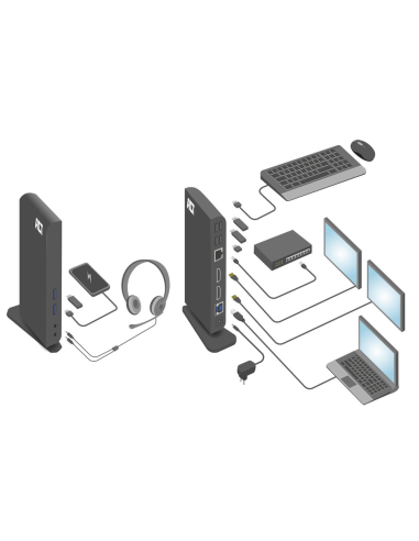 
AC7049 - Estación de acoplamiento para dos monitores ACT USB-C o USB-A. Estación de acoplamiento | USB-C y USB-A | 2xHDMI | 3