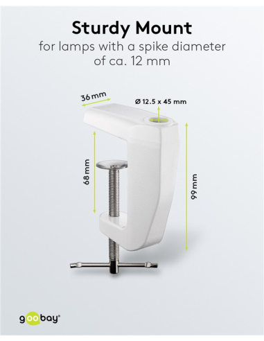 
77460 GOOBAY - Abrazadera de mesa de repuesto para lámparas de aumento
0 mm - 60 mm, metal macizo, blanco
