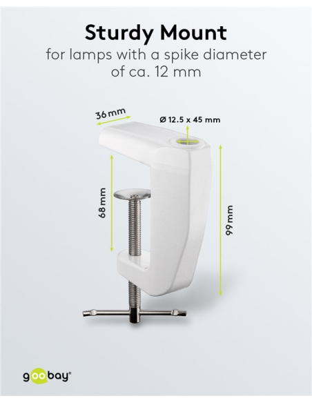 
77460 GOOBAY - Abrazadera de mesa de repuesto para lámparas de aumento
0 mm - 60 mm, metal macizo, blanco
