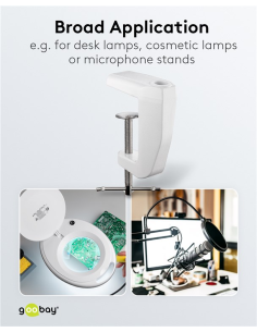 
77460 GOOBAY - Abrazadera de mesa de repuesto para lámparas de aumento
0 mm - 60 mm, metal macizo, blanco