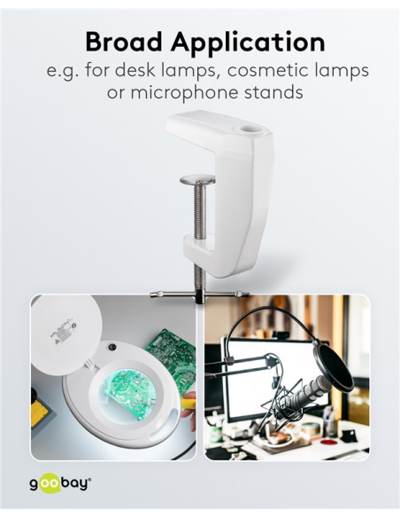 
77460 GOOBAY - Abrazadera de mesa de repuesto para lámparas de aumento
0 mm - 60 mm, metal macizo, blanco
