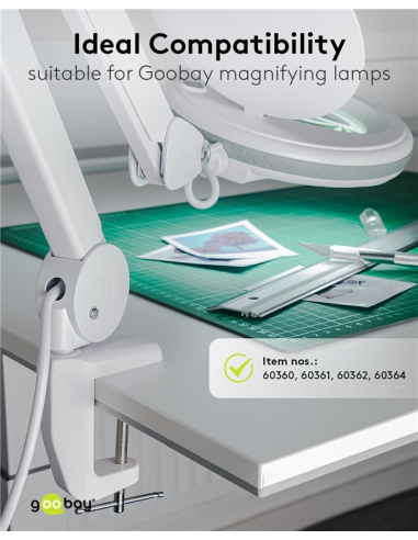 
77460 GOOBAY - Abrazadera de mesa de repuesto para lámparas de aumento
0 mm - 60 mm, metal macizo, blanco