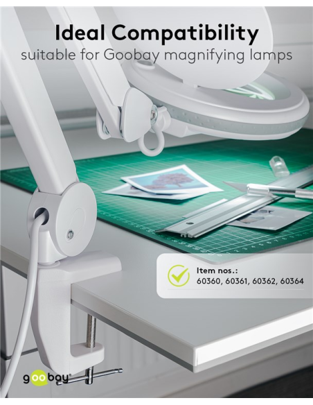 
77460 GOOBAY - Abrazadera de mesa de repuesto para lámparas de aumento
0 mm - 60 mm, metal macizo, blanco