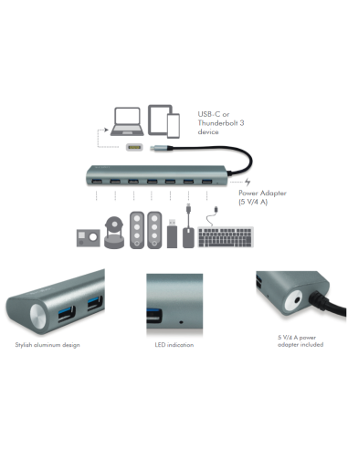
UA0310 : LOGILINK USB-C 3.1, concentrador de 7 puertos, con carcasa de aluminio