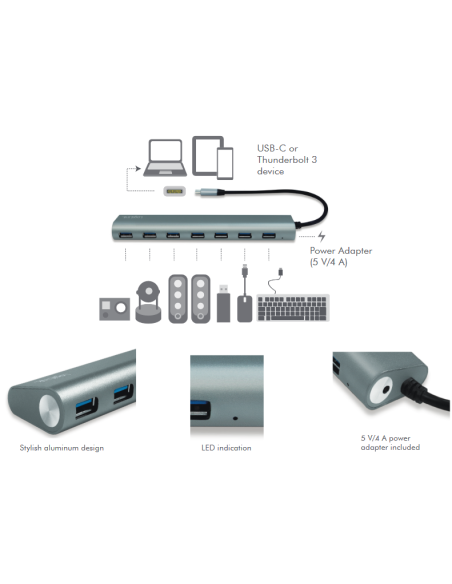 
UA0310 : LOGILINK USB-C 3.1, concentrador de 7 puertos, con carcasa de aluminio