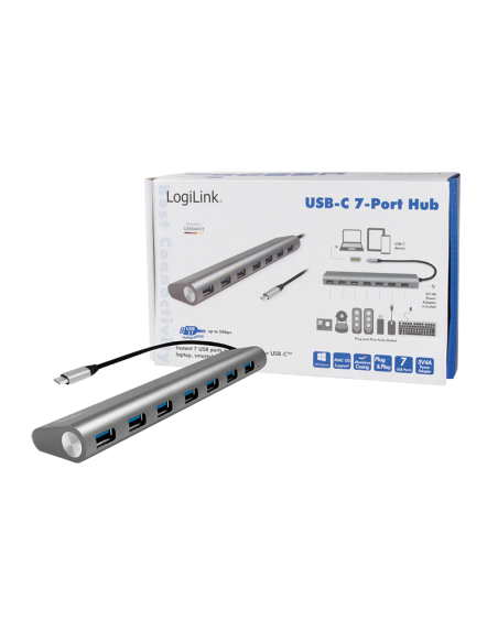 
UA0310 : LOGILINK USB-C 3.1, concentrador de 7 puertos, con carcasa de aluminio