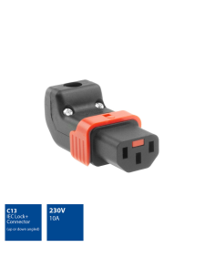 
SFO67A Clavija C13 Hembra, Negro Codo 90º IEC Lock+ , Con terminales de Tornillo