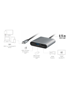 
UA0390 LOGILINK - Adaptador USB C Macho a HDMI Hembra   0.15m + USB-A + USB-C PD UHD 4K/60 Hz (3840x2160) Logilink