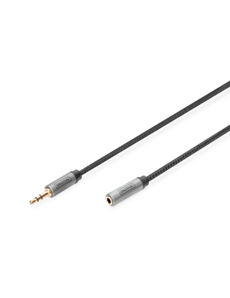 
DB-510210-030-S Cable de audio estéreo AUX 3,5 mm macho a hembra Carcasa de aluminio, dorado, envoltura de NYLON, 3 m