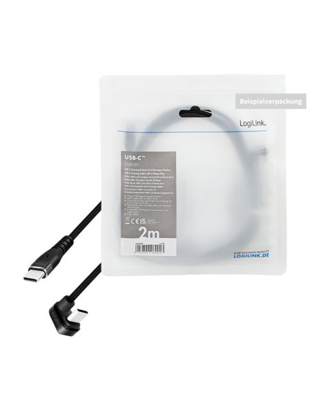 
CU0192 Cable de  1,0m USB 2.0 0,48 Gbps  PD60W USB C Macho a USB-A Macho Negro Conector C 180º