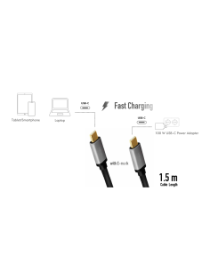 
Cable de  1,50m USB-PD 2.0 0,48 Gbit/s PD100W USB-C Macho a USB-C Macho Negro E-mark carga y datos