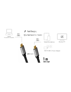 CUA0107 Cable de  1,00m USB-PD 3.2 Gen2 10 Gbit/s PD100W USB-C Macho a USB-C Macho Negro E-mark carga  datos Video  4K/60 Hz (3 2