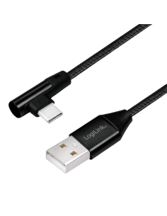 
CU0137 Cable de  0,30m USB 2.0 480 Mbps PD15W USB C Macho 90º a USB-A Macho Negro Nylon Logilink