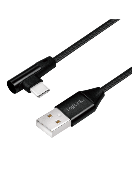 
CU0137 Cable de  0,30m USB 2.0 480 Mbps PD15W USB C Macho 90º a USB-A Macho Negro Nylon Logilink