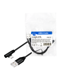 
CU0137 Cable de  0,30m USB 2.0 480 Mbps PD15W USB C Macho 90º a USB-A Macho Negro Nylon Logilink 2