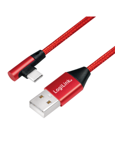 
CU0146 Cable de  1,00m USB 2.0 480 Mbps PD15W USB C Macho 90º a USB-A Macho Rojo Nylon Logilink