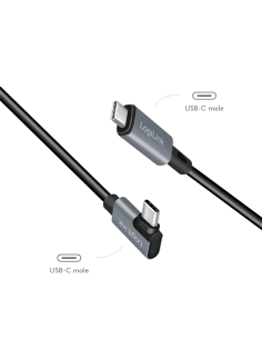 
CU0182 Cable de  1,00m USB-PD 2.0 0,48 Gbit/s PD100W USB-C Macho 90º  a USB-C Macho Negro E-mark Carga y datos