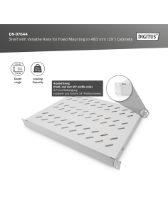 
 Estante de 1UA para la instalación fija en armarios con una profundidad de 600 mm 44x482x350 mm, ajustable 350 a 550 mm de p