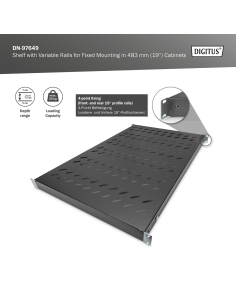 
 DIGITUS Baldas con carriles de fijación variables para la fijación en armarios de 483 mm (19")
Número de artículo: DN-97649