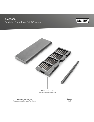 
DA-70360 DIGITUS - Juego de destornilladores para mecánica de precisión, 57 piezas