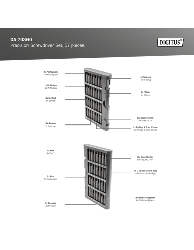 
DA-70360 DIGITUS - Juego de destornilladores para mecánica de precisión, 57 piezas