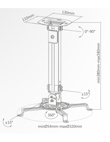 SUPSTV013 SUPERIOR - Soporte techo  para video proyector,  54-320 mm 15° 360°