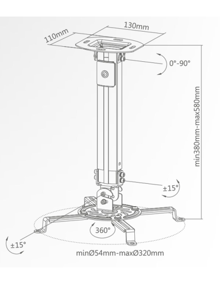 SUPSTV013 SUPERIOR - Soporte techo  para video proyector,  54-320 mm 15° 360°