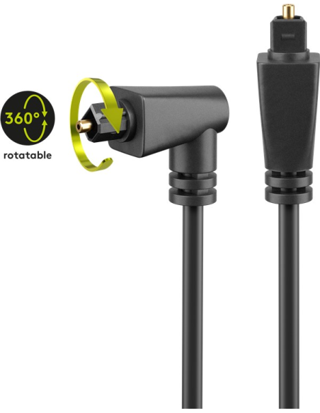
Cable  2 m Toslink M a Toslink M ø 4 mm Con un conector en codo en 90º y Giratorio, Bolsa de Colgar