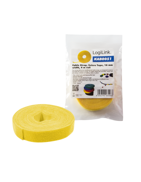 
KAB0051 Rollo de Cierre de velcro enrollada Amarillo  4m x 16mm Logilink