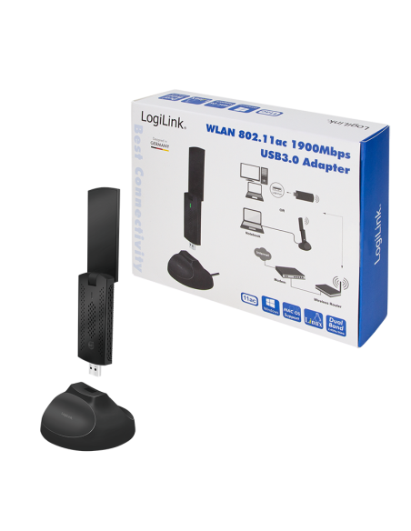 
Adaptador USB 3.0 Wireless1900Mbp 4TR4 5G+2,4G, 802.11ac Chipset: RTL8814AU Con Base Logilink