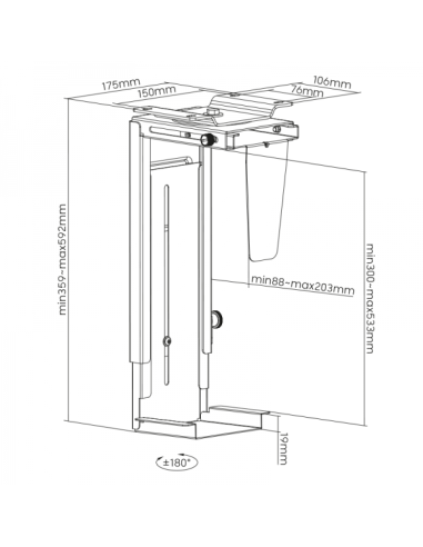 
EO0005 : Soporte de PC bajo mesa/ pared, Ajustable, Giratorio, Deslizable