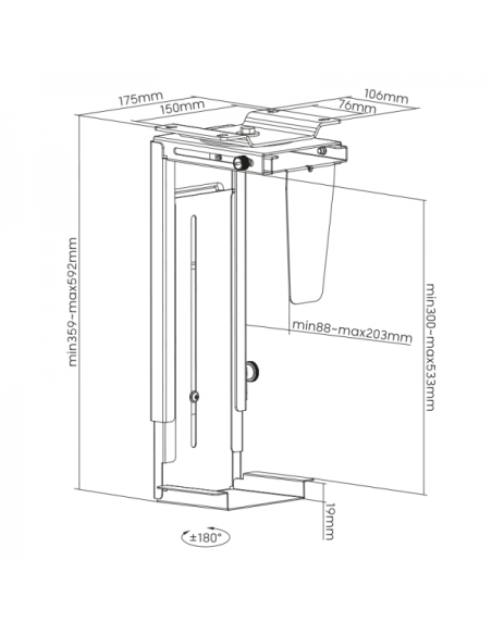 
EO0005 : Soporte de PC bajo mesa/ pared, Ajustable, Giratorio, Deslizable