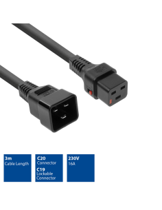 
AK5046 Cable Extension C19 a C20 3,00 m Negro IEC Lock