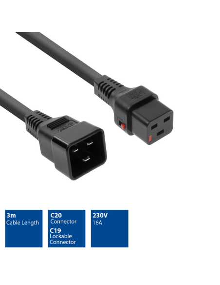
AK5046 Cable Extension C19 a C20 3,00 m Negro IEC Lock