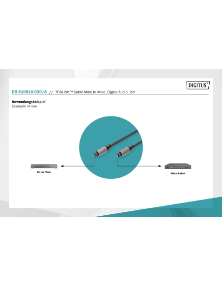 
DB-510510-020-S DIGITUS - CABLE TOSLINK M/M, audio digital, 2 m Carcasa de aluminio, dorado
