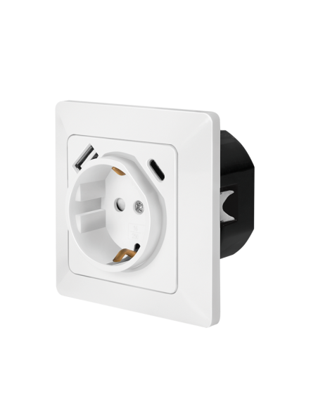 
PA0253 Toma de Pared 1 base de enchufe schuko y 1 USB-A 1 USB-C  PD Blanco  Logilink