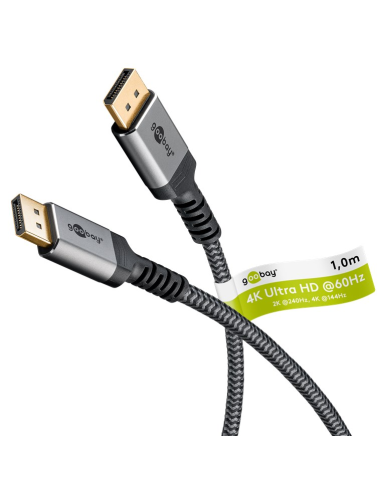 
65264 GOOBAY - Cable Displayport  Macho-Macho de  1m V.1.4 8K Carcasa de aluminio, dorado, Nylon Goobay Bolsa Retail