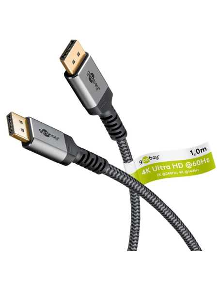 
65264 GOOBAY - Cable Displayport  Macho-Macho de  1m V.1.4 8K Carcasa de aluminio, dorado, Nylon Goobay Bolsa Retail