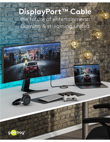 
65267 GOOBAY - Cable Displayport  Macho-Macho de  5m V.1.4 8K Carcasa de aluminio, dorado, Nylon Goobay Bolsa Retail