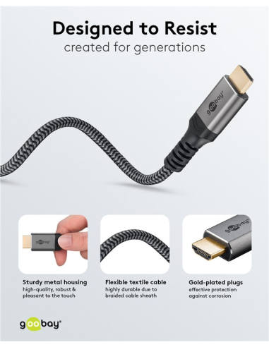
65270 GOOBAY - Cable  3,00m Negro DisplayPort 1.2 Macho a HDMI 2,0 Macho 4K/60 Hz Carcasa de aluminio, dorado, Nylon Blister 