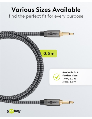 
65272 GOOBAY - Cable Audio Stereo MiniJack 3.5 M/M  0,50m Flexiplus Nylon Goobay