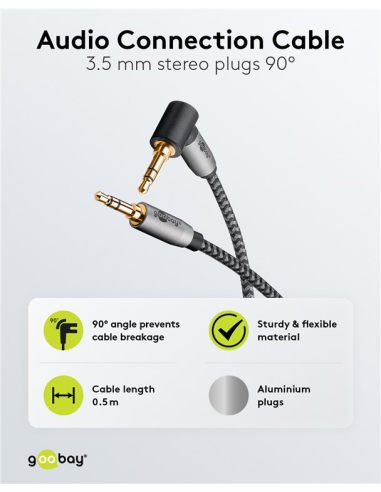 
65277 GOOBAY - Cable Audio Stereo MiniJack 3.5 M/M  0,50 m 90º Flexiplus Nylon Goobay
