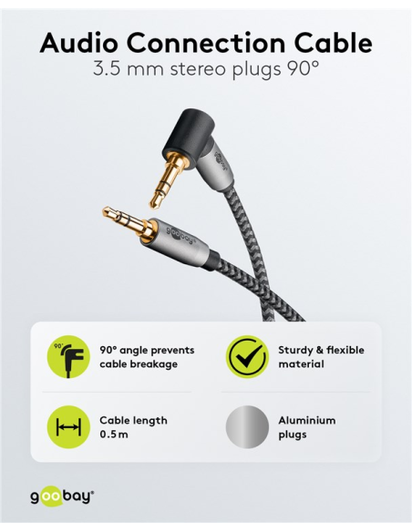 
65277 GOOBAY - Cable Audio Stereo MiniJack 3.5 M/M  0,50 m 90º Flexiplus Nylon Goobay