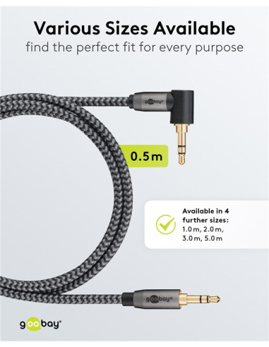 
65277 GOOBAY - Cable Audio Stereo MiniJack 3.5 M/M  0,50 m 90º Flexiplus Nylon Goobay